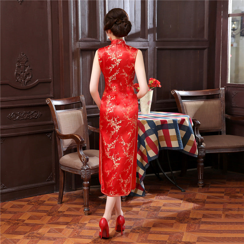 Cheongsam-Kleid aus Brokatsatin mit Dreiviertelarm – Bild 8 | LuxeStyle