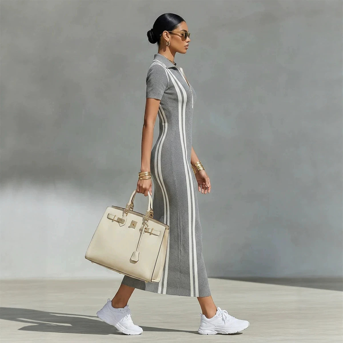 Damenkleid mit Streifenmuster – Bild 7 | LuxeStyle