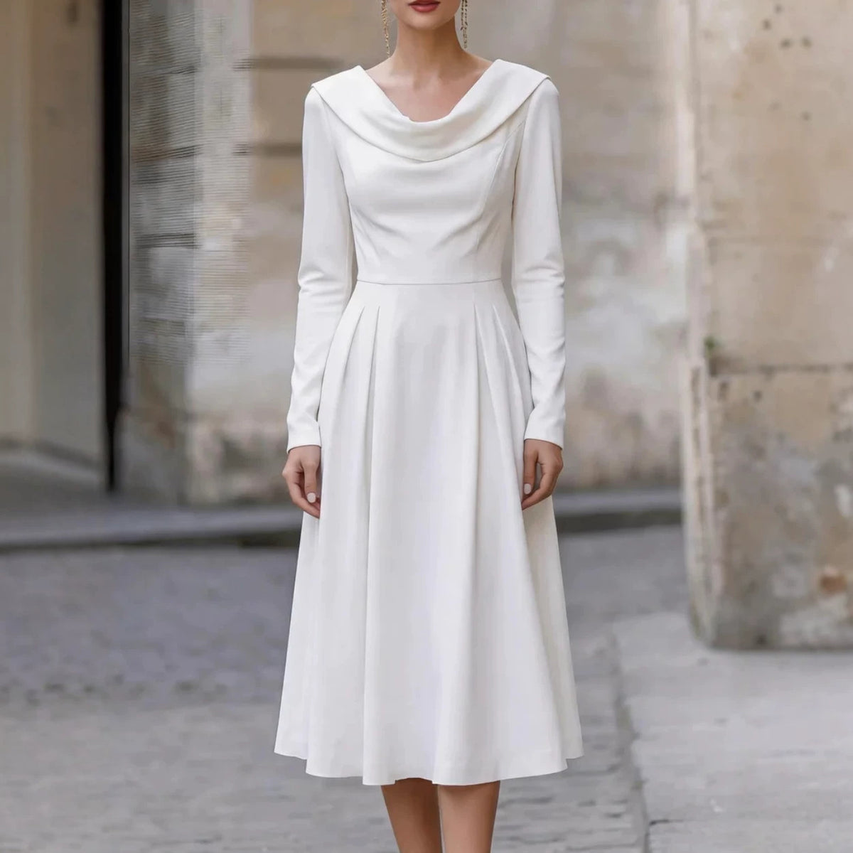 Elegantes Satin-Midikleid mit U-Boot-Ausschnitt – Bild 5 | LuxeStyle