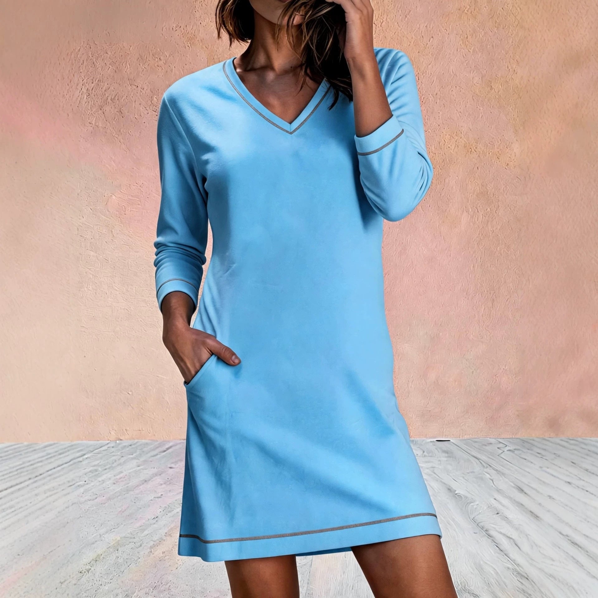 V-Ausschnitt 3/4-Arm Minikleid