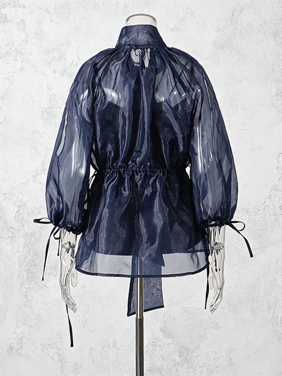 Navy Organza Bluse