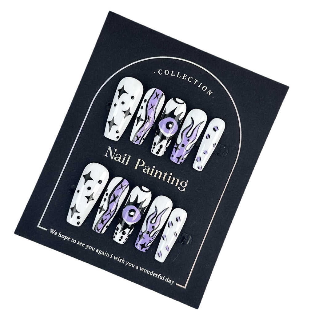 Handbemalte Cartoon-Fake Nails – mittellang