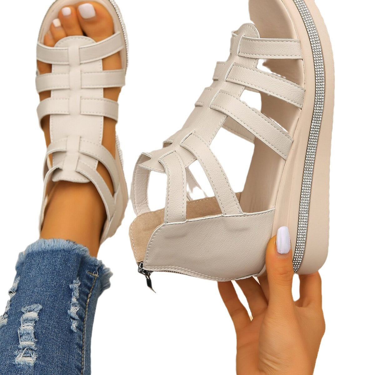 Plateau-Sandalen mit Strass und Reissverschluss – Bild 7 | LuxeStyle