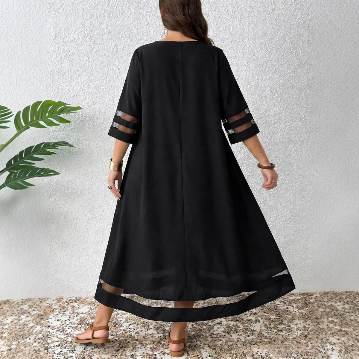 A-Linien Kleid mit Mesh-Ärmeln – Bild 3 | LuxeStyle