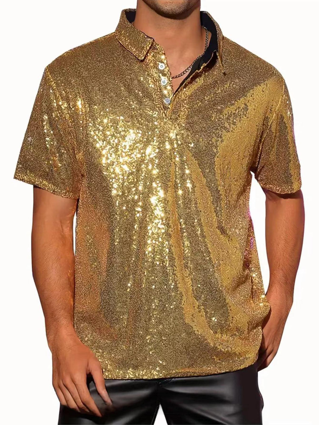 Vintage Disco Poloshirt mit Glitzer für Herren – Ansicht 8