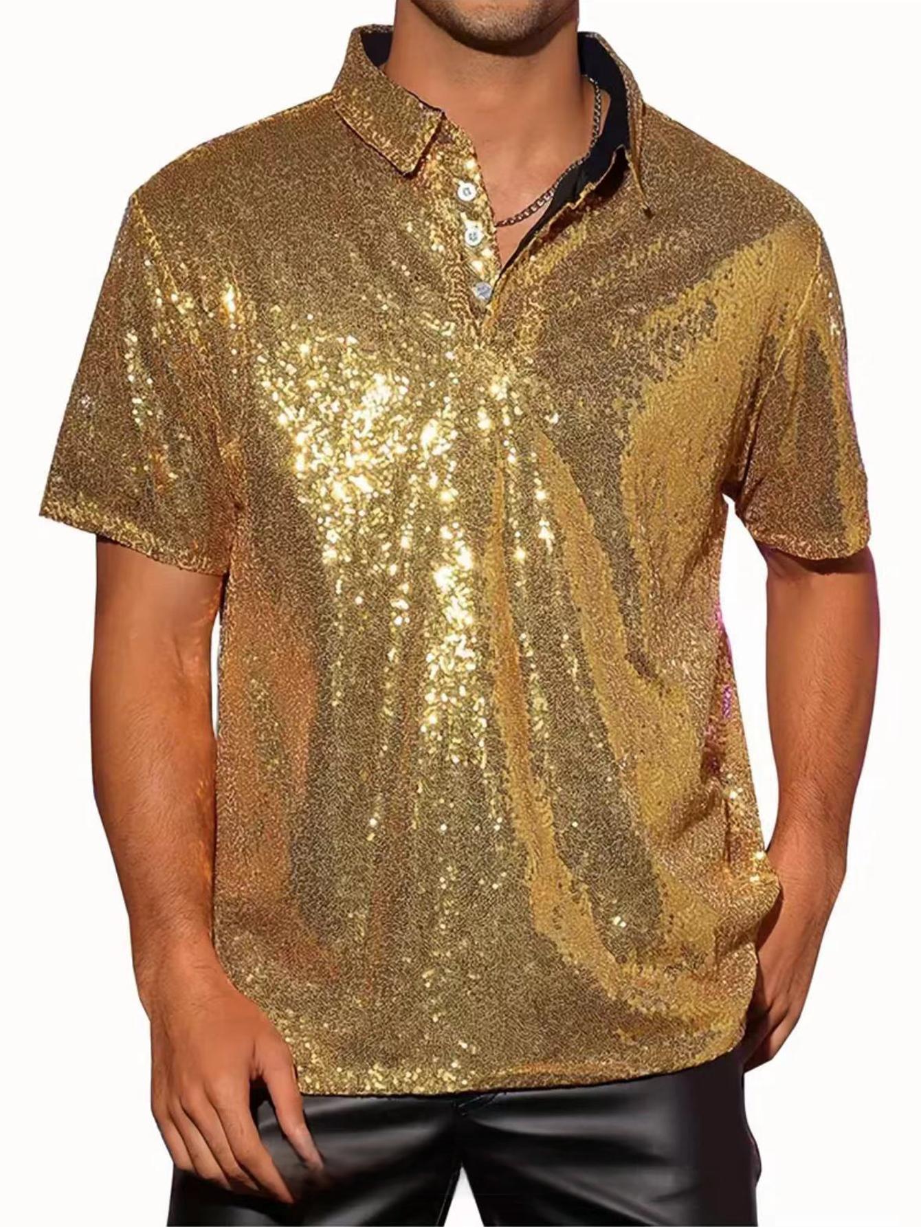 Vintage Disco Poloshirt mit Glitzer für Herren – Ansicht 8