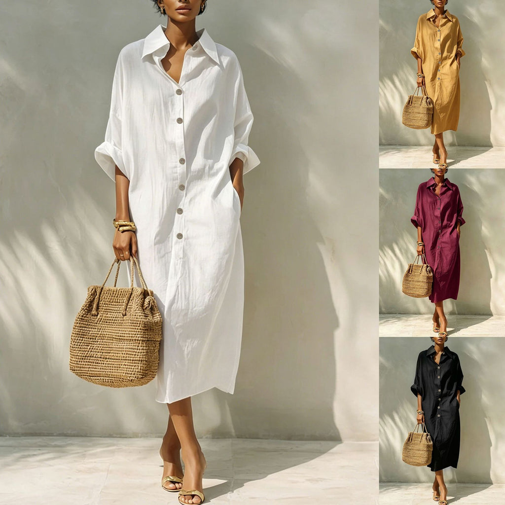 Langes Hemdblusenkleid mit Revers für Damen – Bild 9 | LuxeStyle