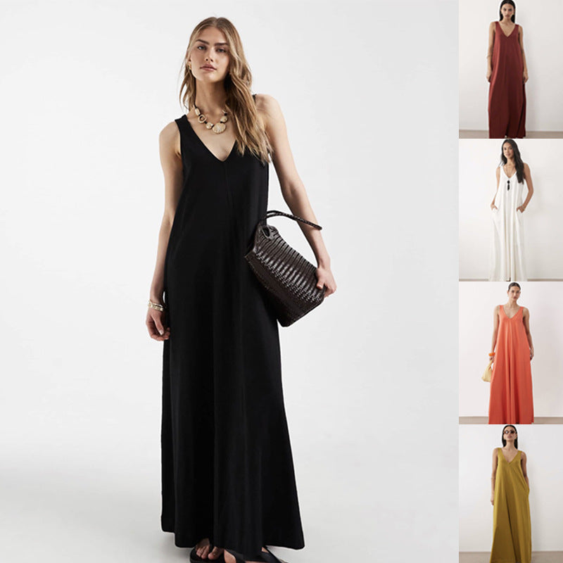 Ärmelloses V-Neck Maxikleid für Damen