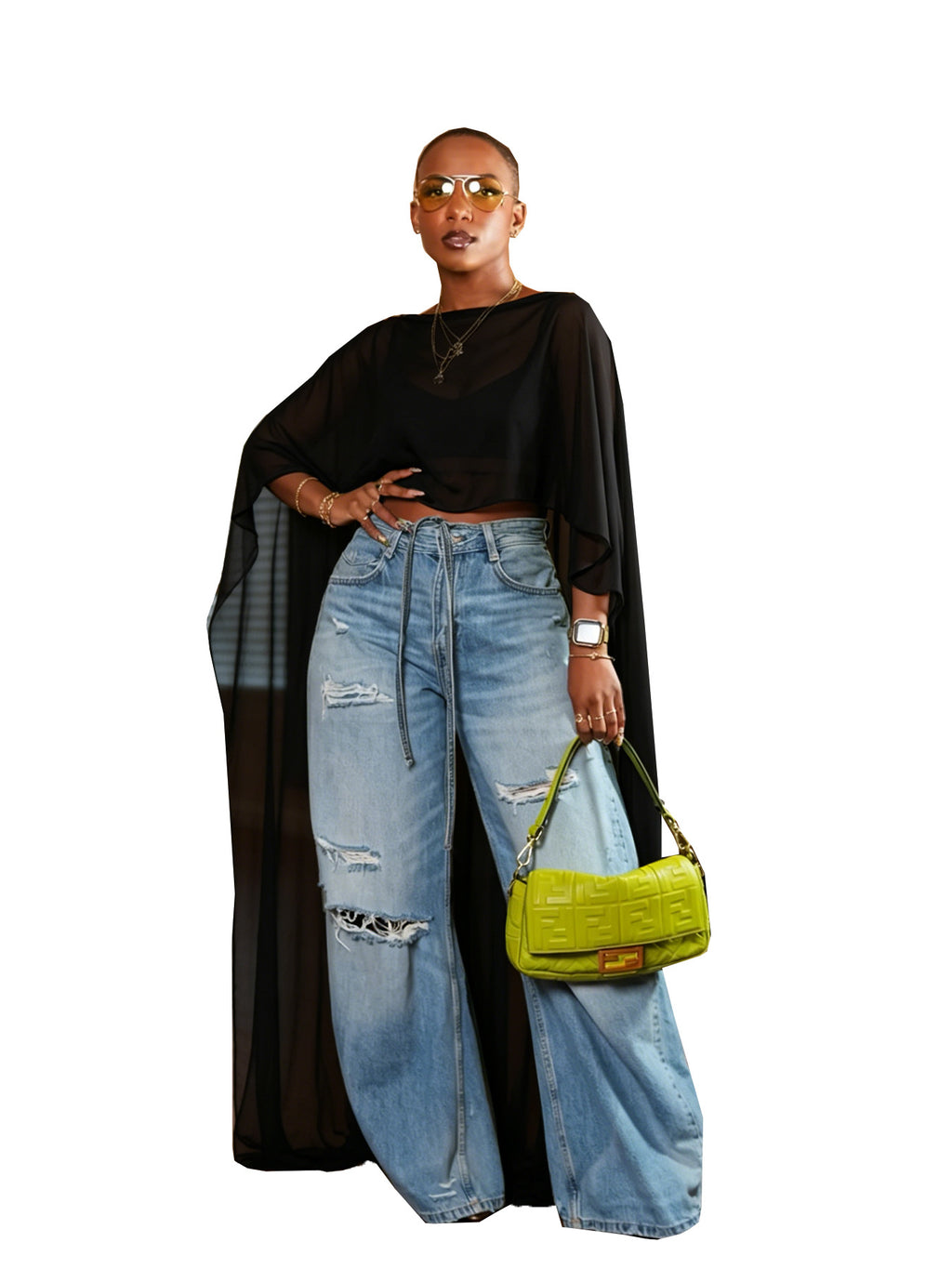 Mesh Maxi Cape mit Fledermausärmeln – Bild 9 | LuxeStyle