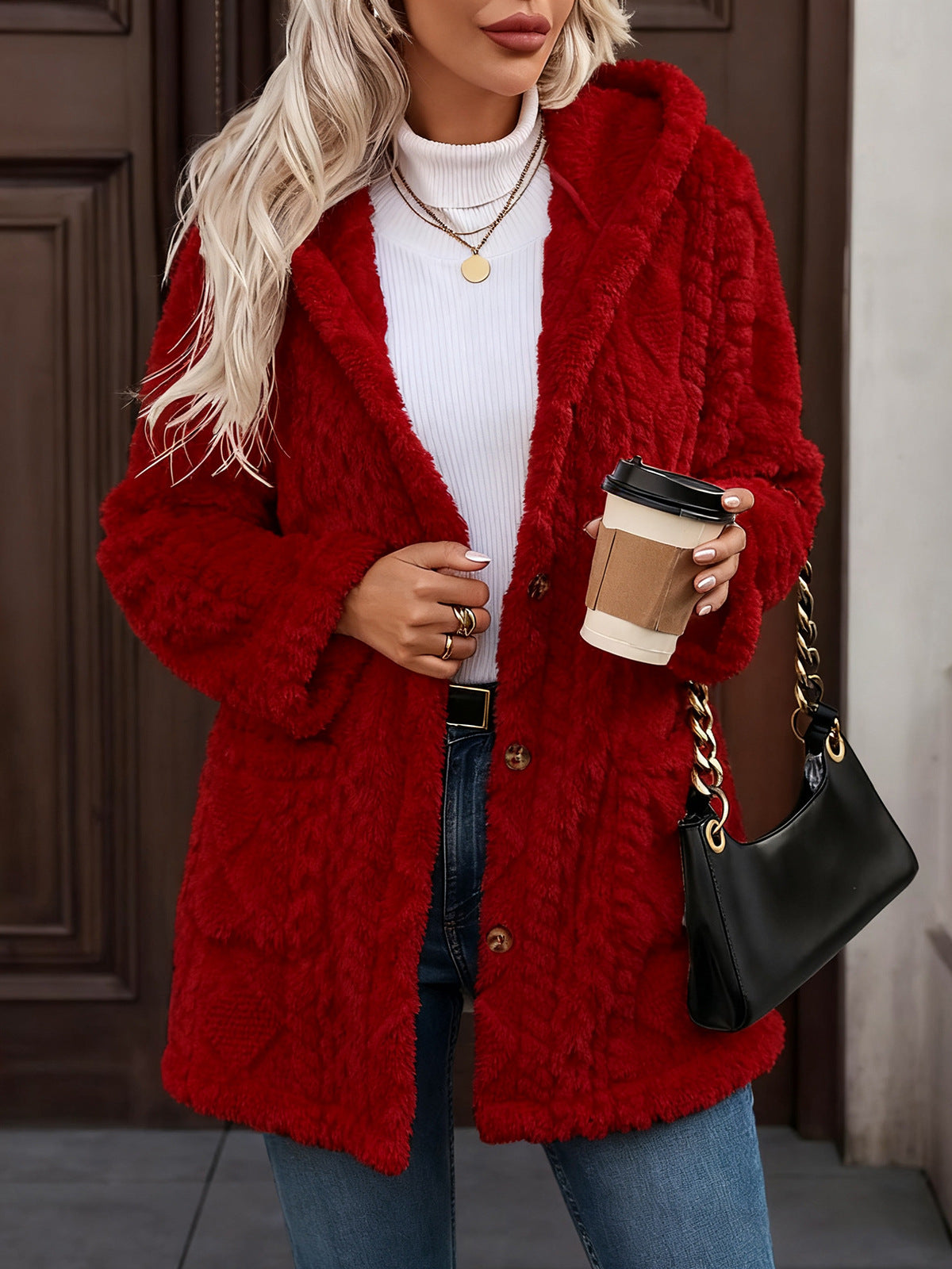 Kapuzen-Cardigan «Cosy» · uni, mit Knöpfen (Damen) – LuxeStyle