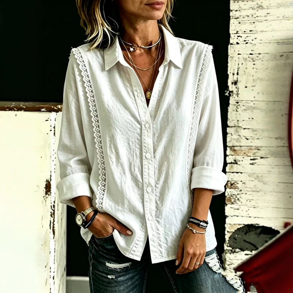 Bluse mit Spitze und langen Ärmeln