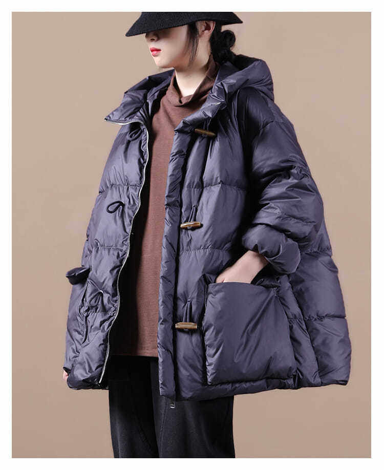 Plus-Size Retro-Hornknopf-Dufflemantel – Bild 2 | LuxeStyle