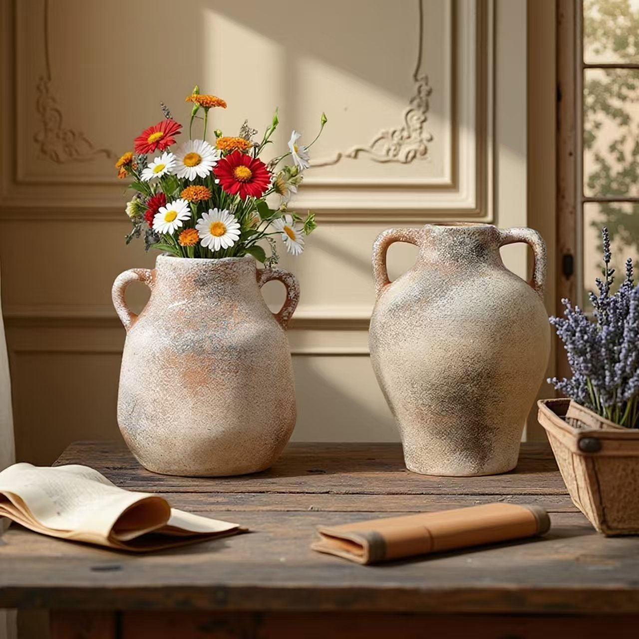 Vintage Keramikblumenampel mit Grifffläche