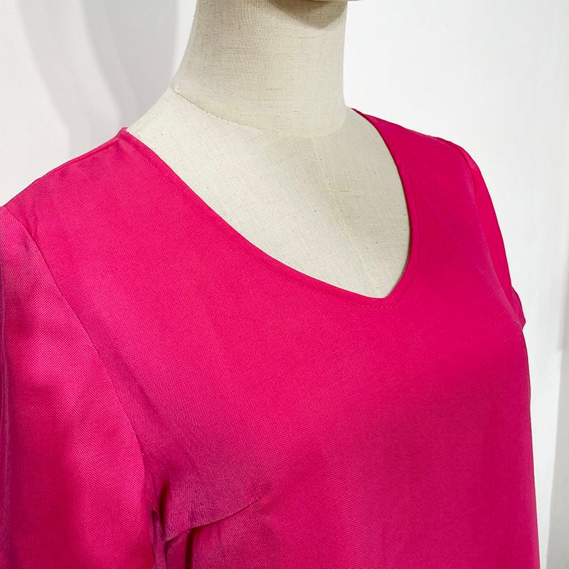 Rosarotes V-Ausschnitt Kurzarmkleid | LuxeStyle