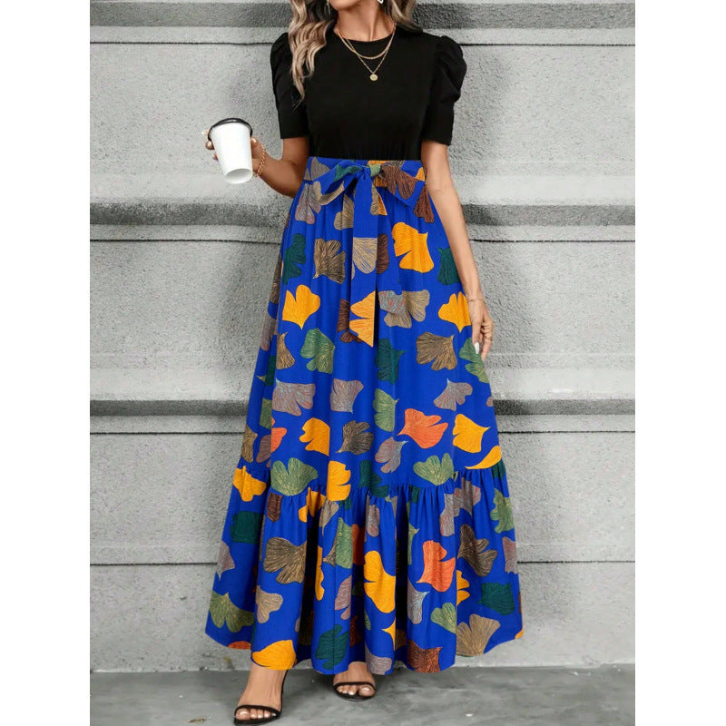 Langes bedrucktes Kleid mit Rundhalsausschnitt – Bild 4 | LuxeStyle