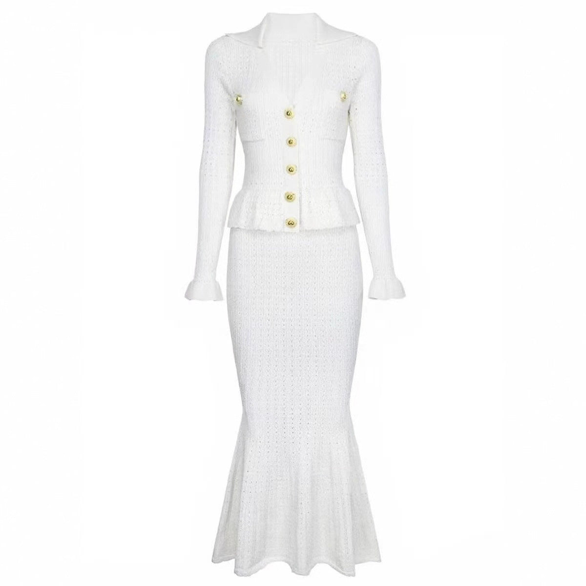Elegantes Strickkleid mit V-Ausschnitt & Taillengürtel – Bild 3 | LuxeStyle