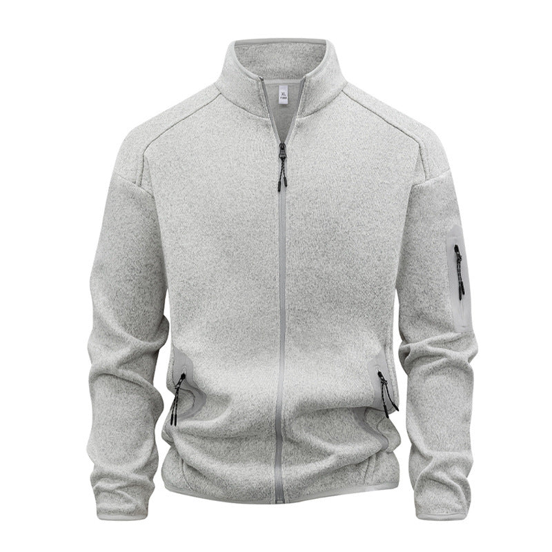 Cardigan Sweatshirt mit Stehkragen und Reissverschlusstasche