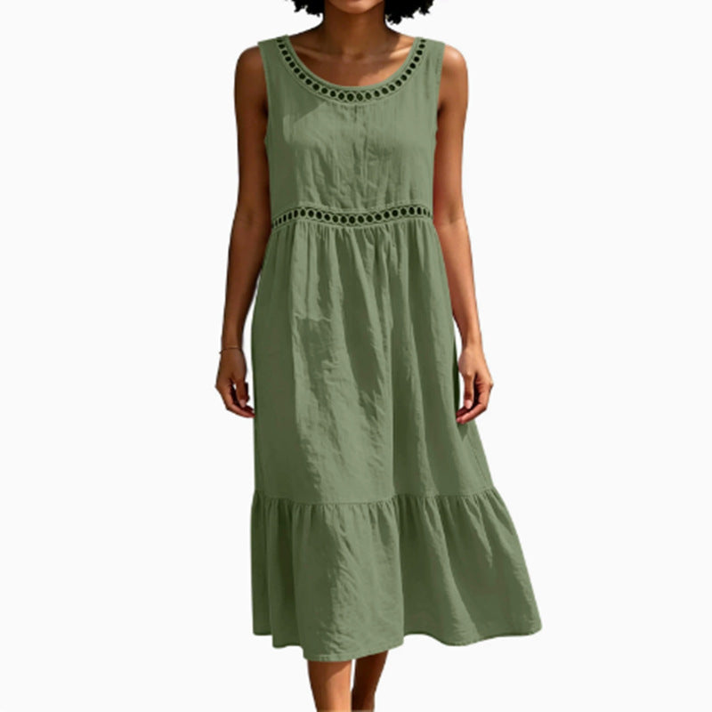 Elegantes ärmelloses Leinenkleid mit Spitze – Bild 11 | LuxeStyle