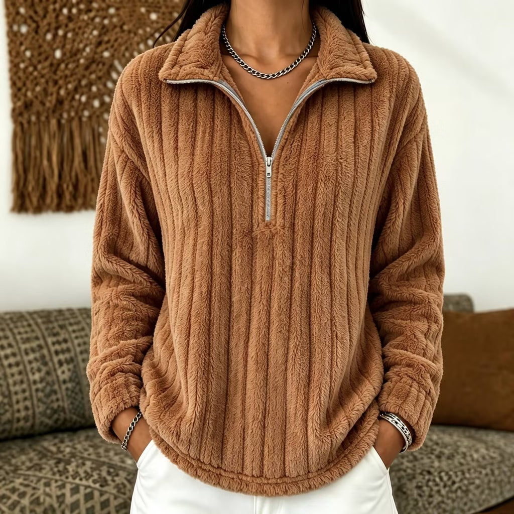 Plüsch-Kapuzenpullover mit Reissverschluss