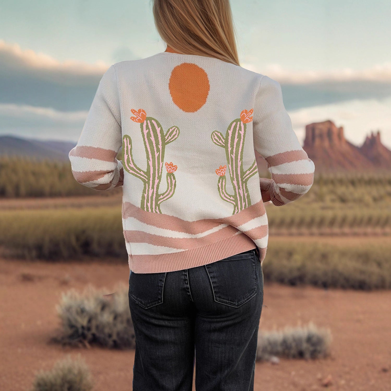 Abstrakter Langarm-Pullover für Damen