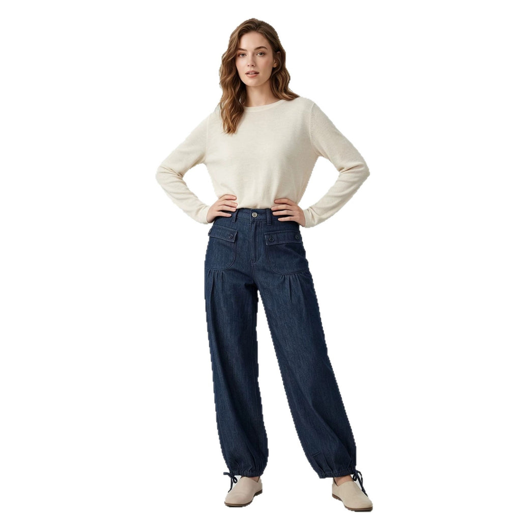 Weite Damen-Jeans mit Rüschensaum