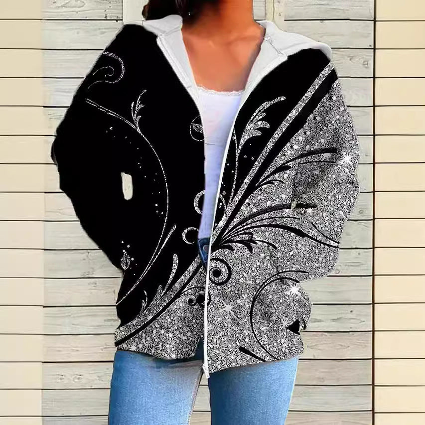 Kapuzenpullover mit Reissverschluss und Print