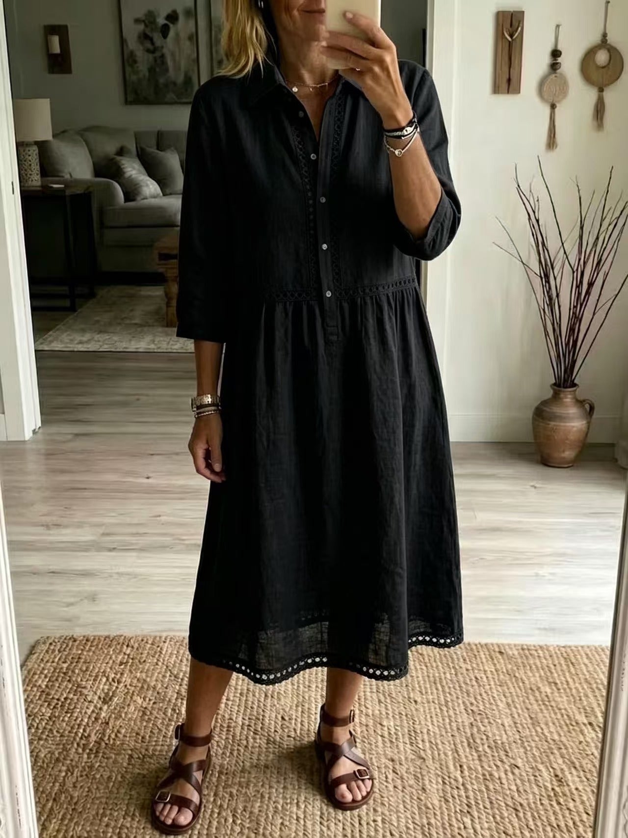 Elegant & Casual Dreiviertelarm Damenhemddress