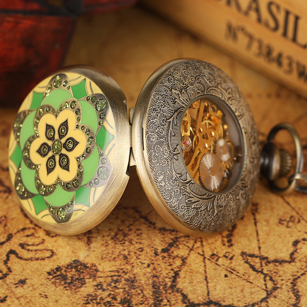 Grüne Epoxy-Blumen Taschenuhr – Ansicht 3