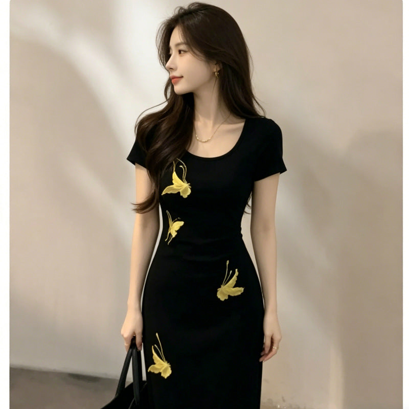 Vintage A-Linien Kleid mit Schmetterlingsdruck