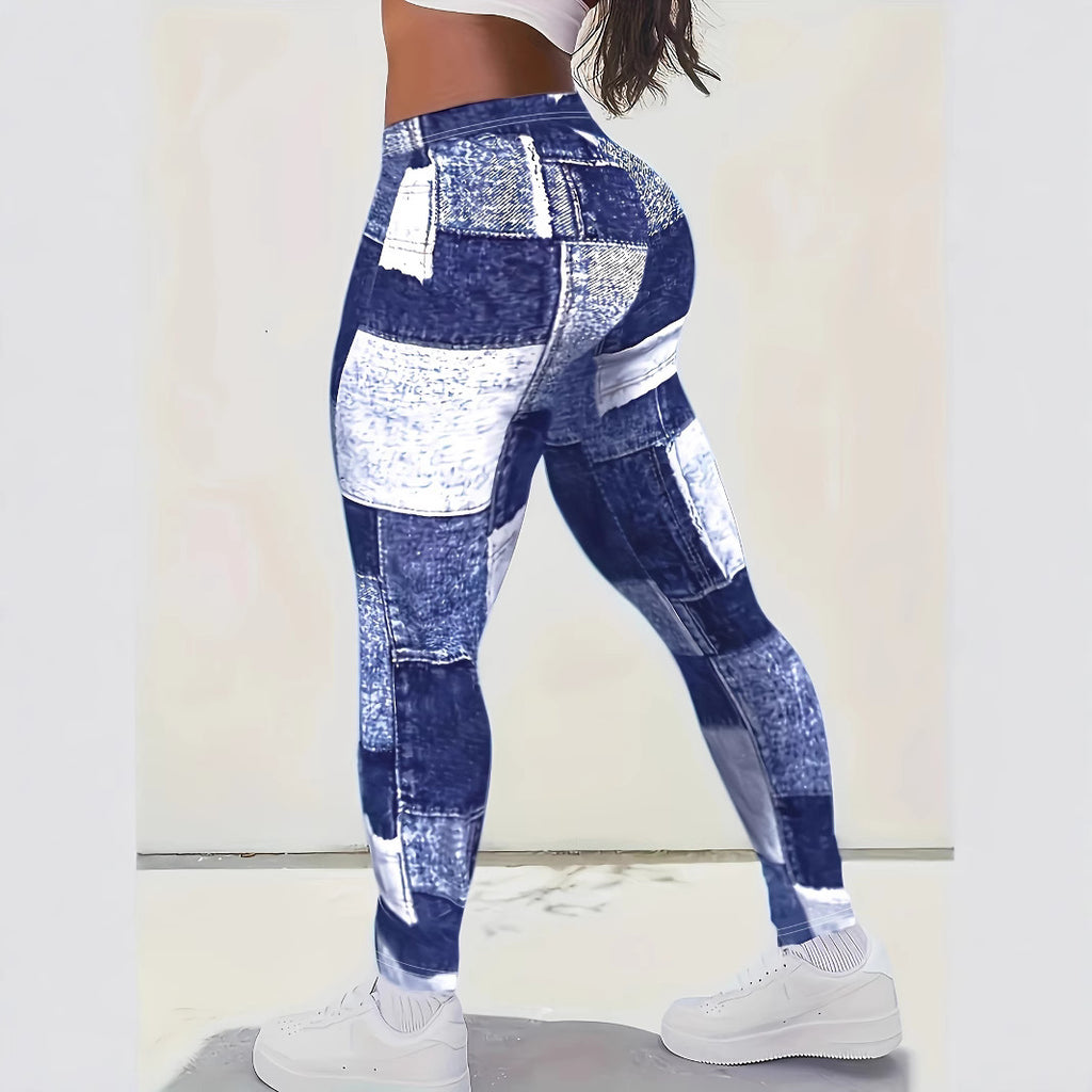 Karierte Color Block Leggings für Damen