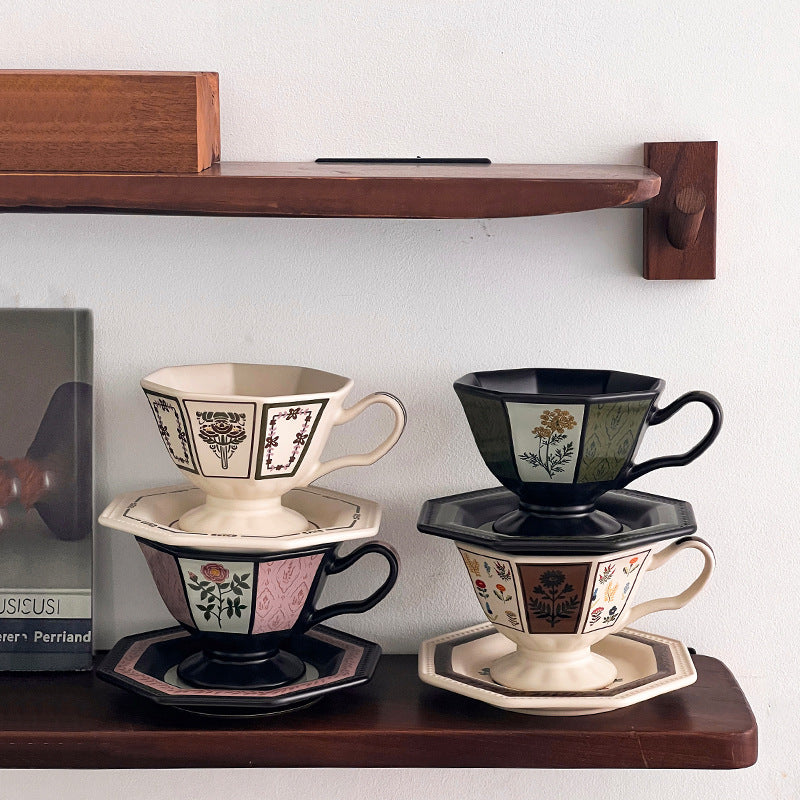 Retro-Oktagonalblumenkeramik Tasse & Untersetzer – Bild 6 | LuxeStyle