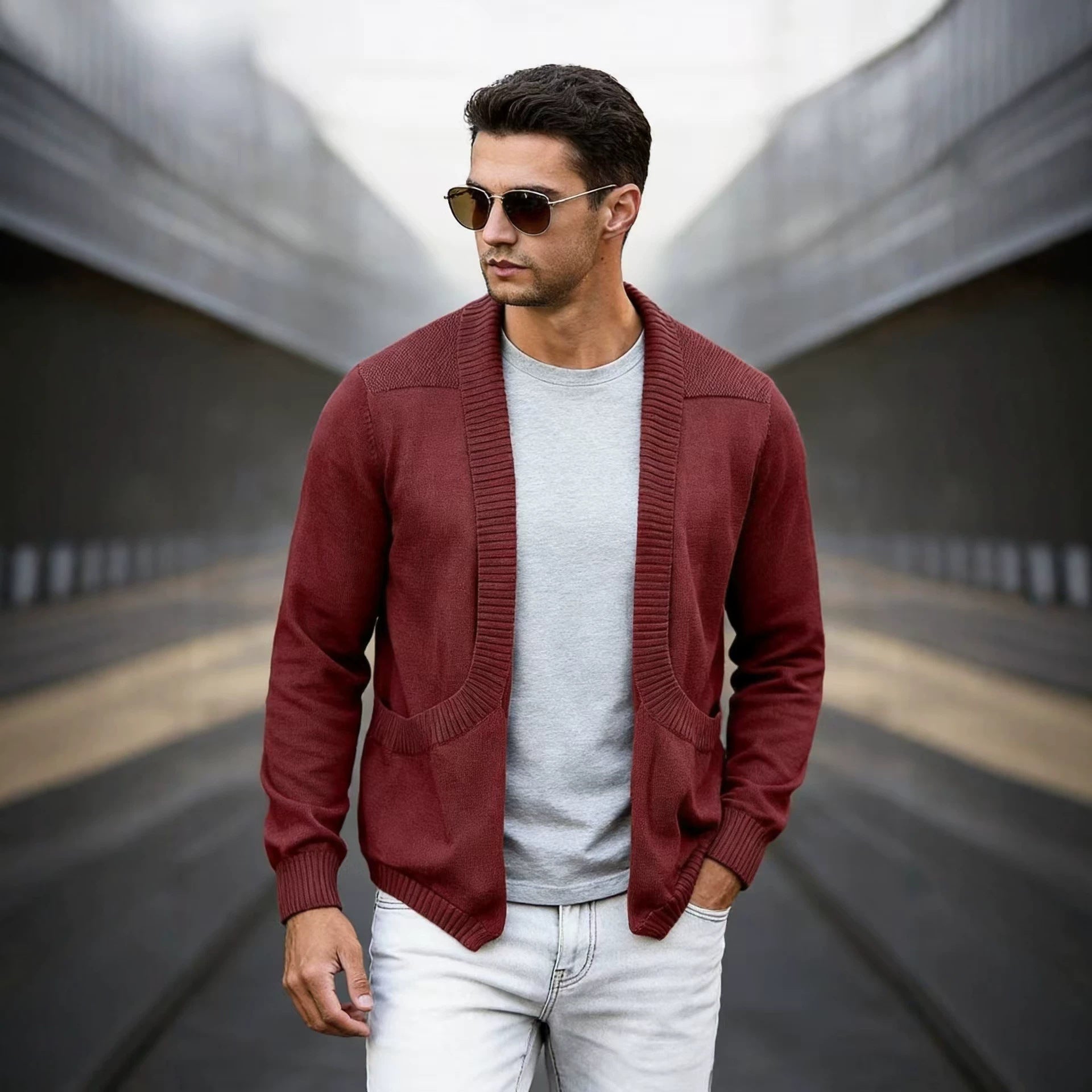 Herren Strick-Cardigan mit Schalkragen