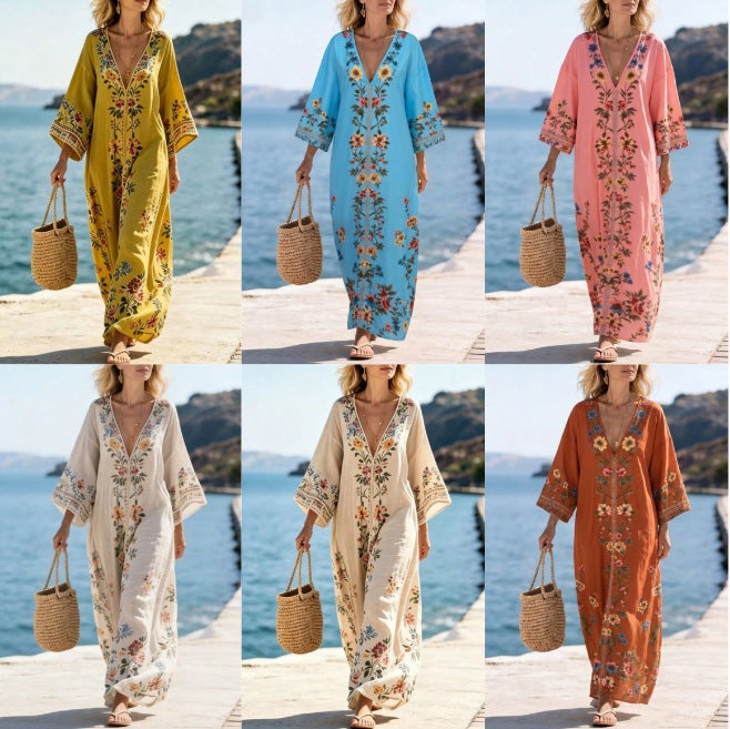 Sommerliches V-Ausschnitt Mid-Sleeve Kleid – Bild 8 | LuxeStyle