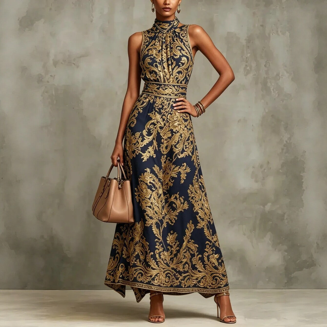 Vintage Jacquard Maxikleid