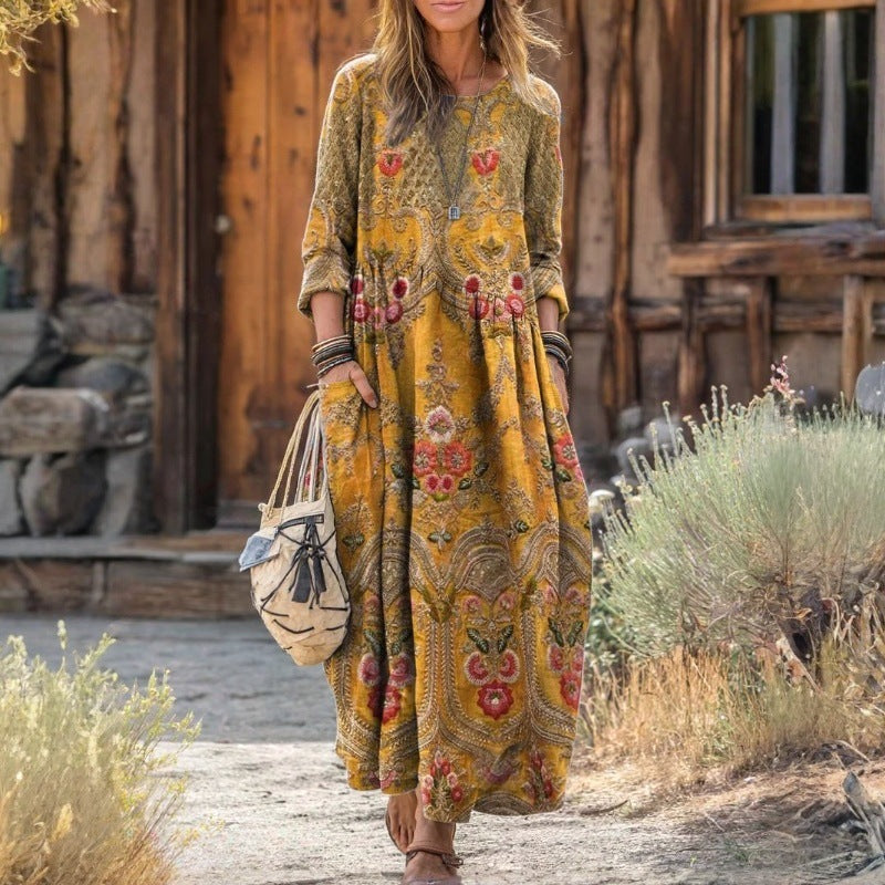 Gelbes Blumenprint Langarm-Top im Resort-Stil – Bild 3 | LuxeStyle