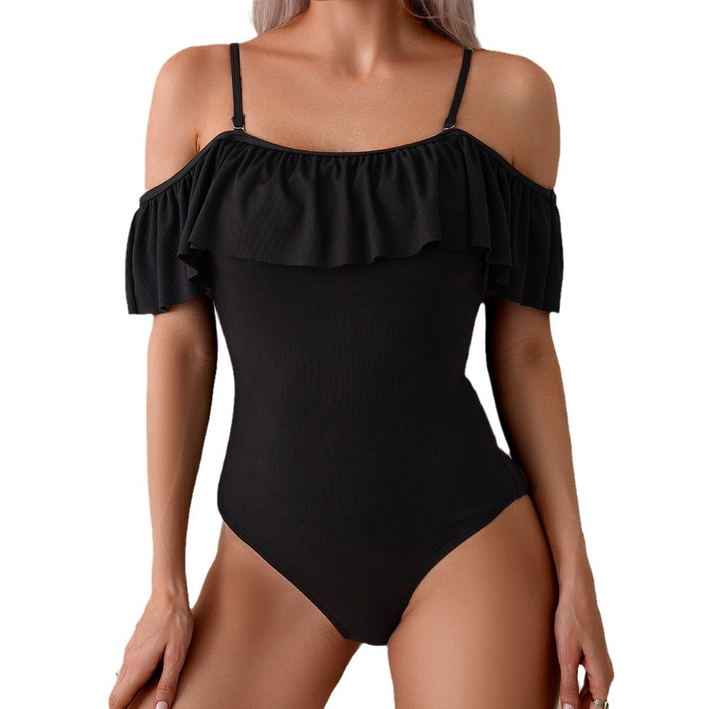 Einteiliger Bikini mit Rüschenträgern