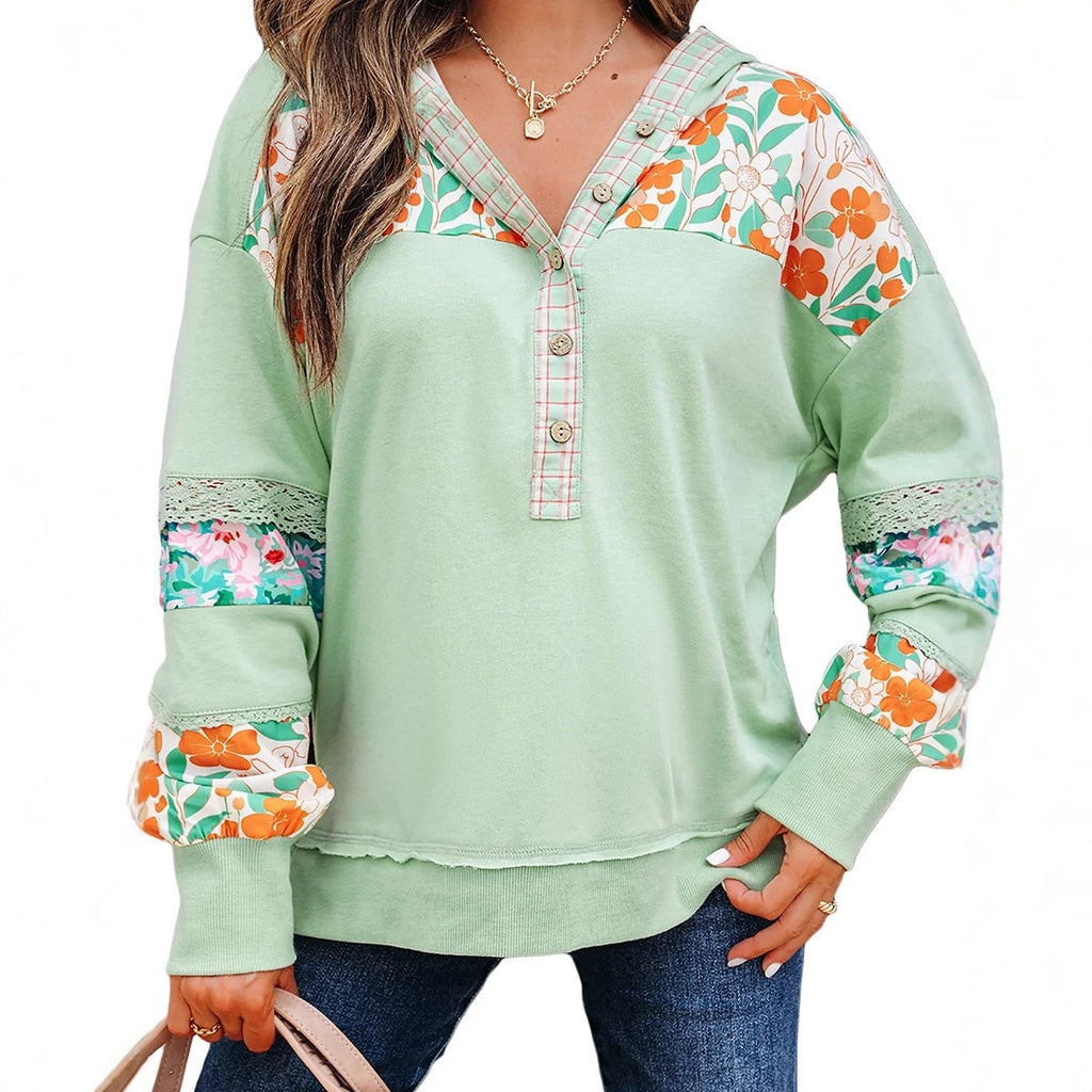 Kapuzen-Langarmshirt mit Blumenmuster für Damen