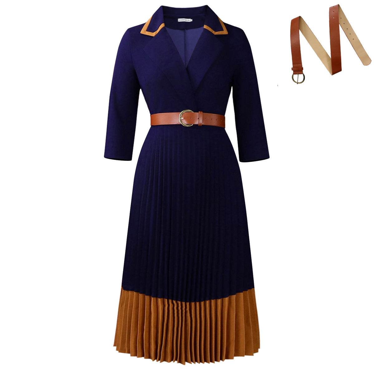 Faltenrock-Kleid mit Gürtel, hoher Taillierung – Bild 10 | LuxeStyle