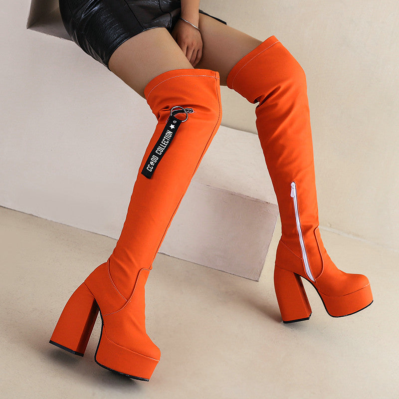Overknee-Stiefel mit Chunky-Heel und Reissverschluss
