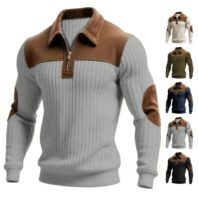 Herren Strickpullover mit Kerbkragen und Patchwork