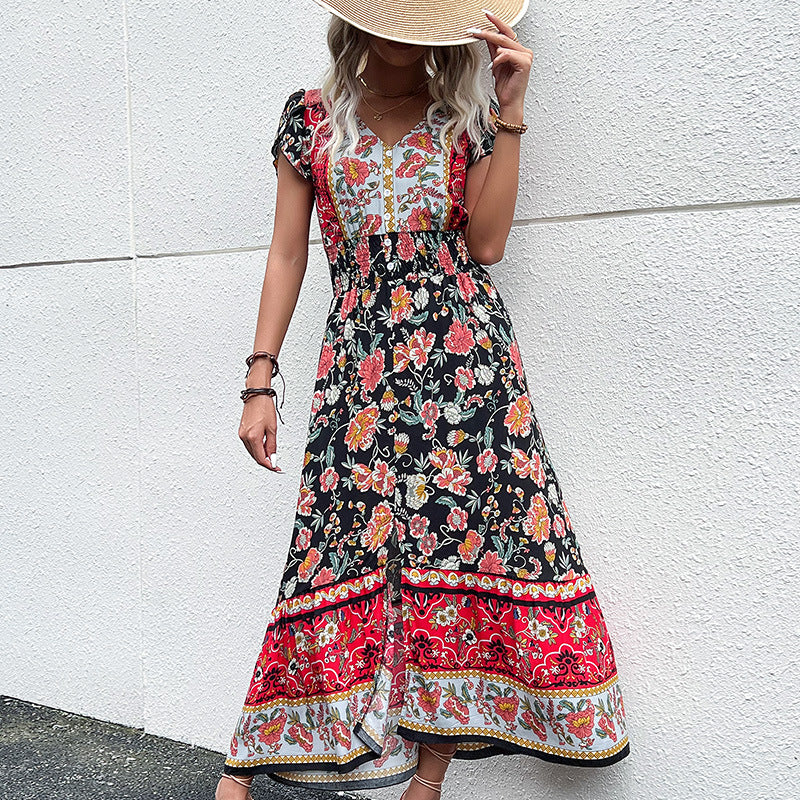Midi-Kleid mit Blumenmuster und Schlitz