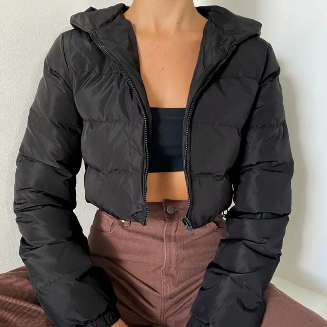 Kurz geschnittener bunter Pufferjacke mit Kapuze – Bild 2 | LuxeStyle