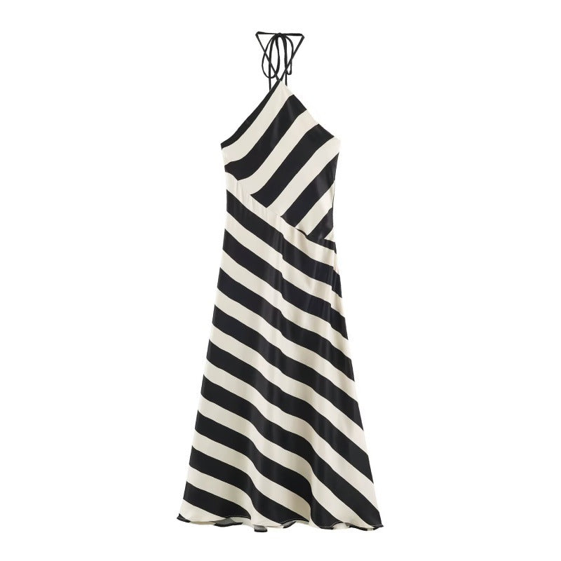 Asymmetrisches gestreiftes Neckholder-Kleid – Bild 2 | LuxeStyle