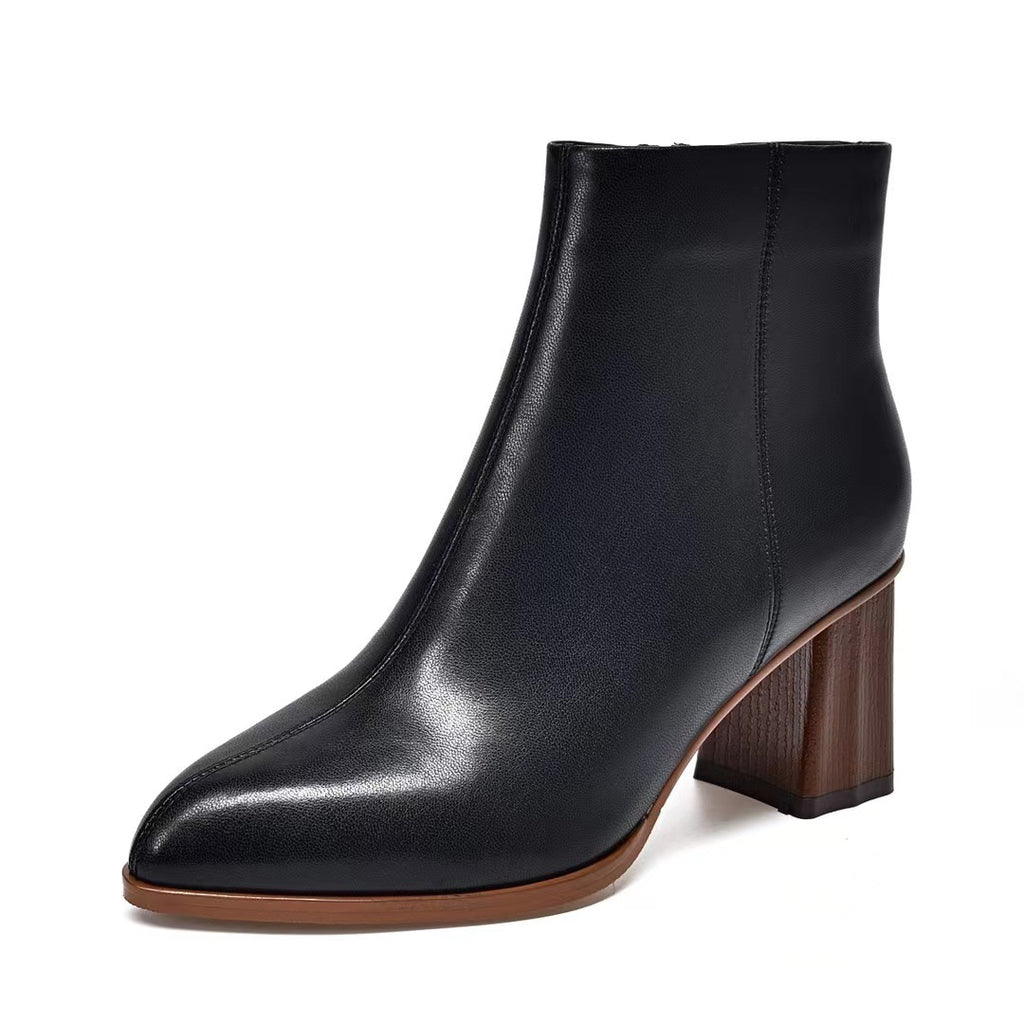 Spitzschuh mit Holzkorn-Optik Hochhackige Ankle Boots Schafleder