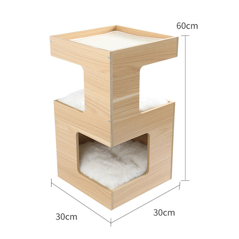Doppellagiges Katzenbett aus Massivholz mit Sisal