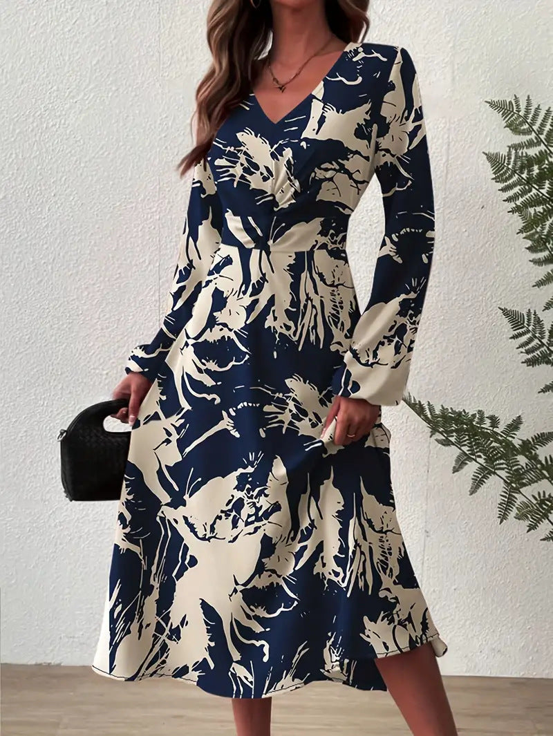 Elegantes V-Neck Maxikleid mit Print