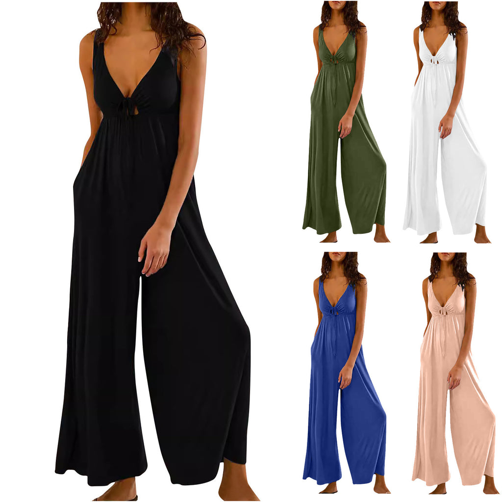 Eleganter Jumpsuit mit weitem Bein und V-Ausschnitt