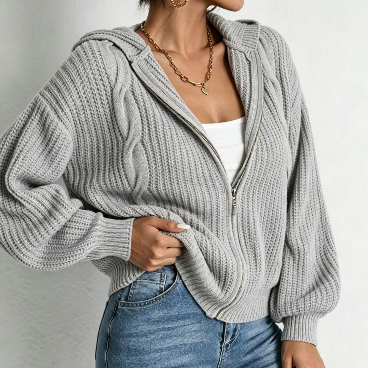 Hooded Cardigan aus Strick