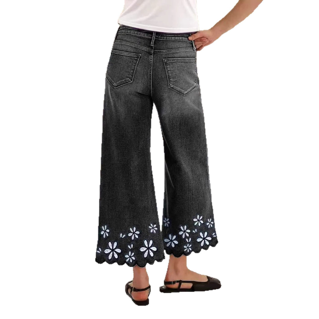 Chrysanthemen-Steppung Casual Stretch Damen Crop-Jeans