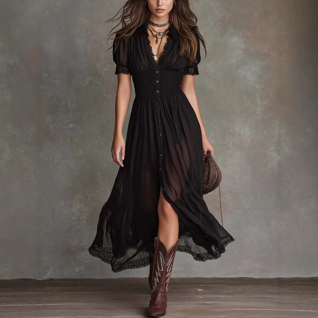 Elegante V-Neck Bluse & Maxi-Rock Set – Bild 5 | LuxeStyle